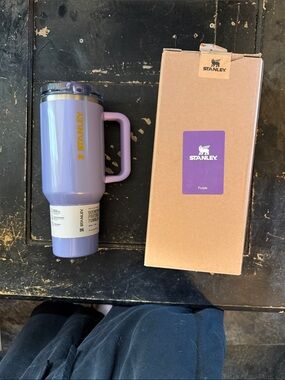 Stanley 40oz Purple Travel Mug with Yellow Logo and Handle